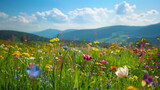 Fototapeta  - Łąka kwiatowa w górach - Generative AI