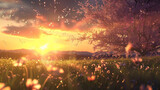 Fototapeta Fototapeta z niebem - Śliczny kolorowy i magiczny zachód słońca - Generative AI