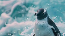 Beautiful Penguin Standing Against The Background Of Sea Water