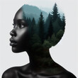 Forest scenery blended with black woman's silhouette.