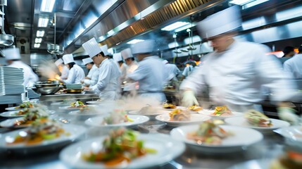 Sticker - Professional chefs in a busy restaurant kitchen, cooking and preparing dishes. culinary art in action, teamwork to create gastronomic delicacies. AI