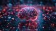 Human brain on neon glowing digital cyber technology background