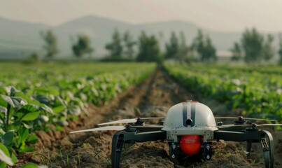 Canvas Print - High-tech drone that moves around an agricultural field