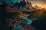 Fototapeta Niebo - Narodowy park Utah, niebieska i złota godzina