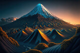 Fototapeta Do pokoju - Błękitna i złota godzina nad górą Fuji w Japonii
