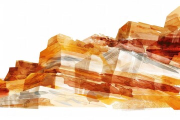 Poster - Hand-drawn pastel digital watercolour paint sketch An abstract exploration of geometric textures in a sandstone formation its rich russet palette isolated on a white background 