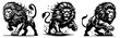 aggressive lion, ready to attack, dynamic leap with great force, black vector graphic