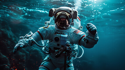an astronaut in the sea