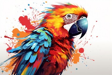 Colorful macaw parrot white background