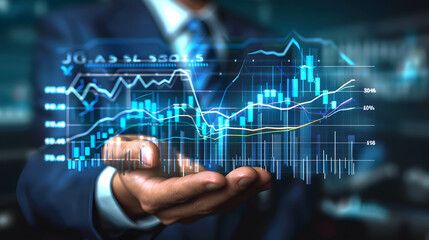 Businessman or investor or manger analysis digital financial growth data chart or technical stock graph, plan and strategy on investment and business