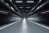 Fototapeta Tulipany - Urban Futurism: Subway Station Cityscape with Abstract HUD Neon Lights and Holographic Elements, Resembling a Spaceship Hallway