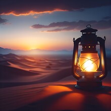 A Radiant Lantern Illuminates The Desert Dusk