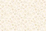 Fototapeta Nowy Jork - golden seamless Easter pattern with bunnies, flowers and eggs- vector illustration