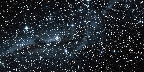 Starry sky, white stars on  black background,space, snow falling on dark background
