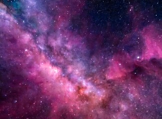 starry sky in deep outer space with nebula filled with pink and purple hues.
