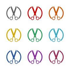 Sticker - Scissors icon isolated on white background. Set icons colorful