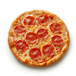 © fotogurme - Delicious whole pepperoni pizza on a white background with copy space, perfect for food-related advertising or menu design