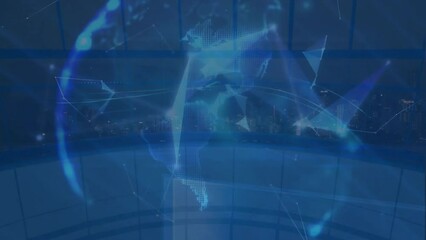 Poster - Animation of globe with network of connections over cityscape