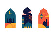 Arabic windows with mosque desert moon with retro Boho design flat style illustration ramadan design element