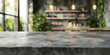 A gray concrete table on  blur bokeh modern kitchen interior background in clean and bright,Banner, Ready for product montage