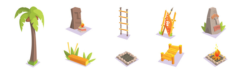 Poster - Tropical Jungle Landscape Design Element for Computer Game Vector Set