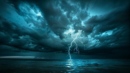 Wall Mural - dramatic lightning flash illuminating a dark background, capturing the power and energy of nature