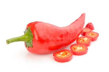 Wall Mural - Chili Pepper with Chili Slices Isolated on White Background