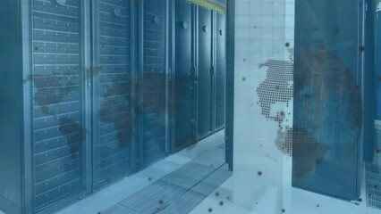 Poster - Animation of globe and digital data processing over computer servers