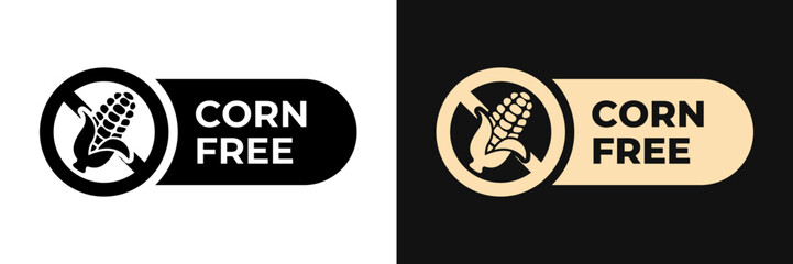 Wall Mural - Corn free icon. Starch free label. Zero maize illustration, logo, symbol, sign, stamp, tag, emblem, mark or seal for product packaging isolated.