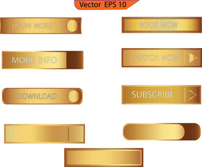 Wall Mural - Blank Elegant Golden Buttons. Set of glass gold buttons and sliders, web icons of different forms. Gradient mesh. Button set color gold glossy. EPS 10. Only commercial use