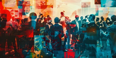 Wall Mural - A colorful collage of people in a crowd