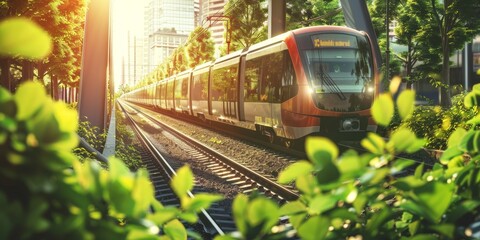 A train is traveling down a track next to a forest