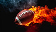 © hardvicore - Burning American football ball with smoke. Hot orange flame. Professional active sport. Black background.