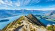 Hiking adventure: roys peak mountain trek, wanaka, new zealand - popular tourism destination with stunning landscape background