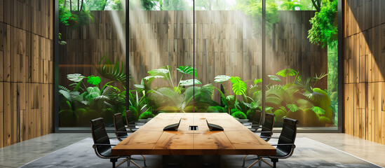 Wall Mural - modern contemporary meeting conference room office with view garden concept