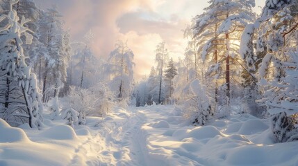 Wall Mural - Winter wonderland: majestic snowy landscape panorama with tranquil beauty