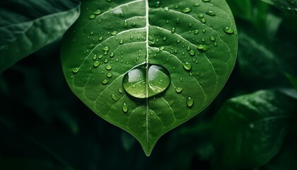 Wall Mural - green leaf with water drops