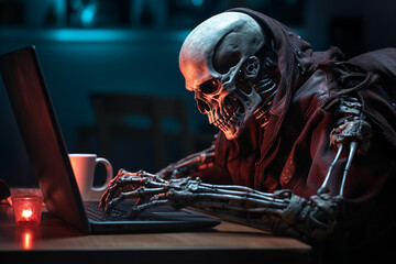 Poster - hard working person in modern interior office programming writing web java script code ai technology