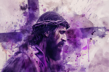 Sticker - Jesus Christ Carrying the Cross purple watercolor