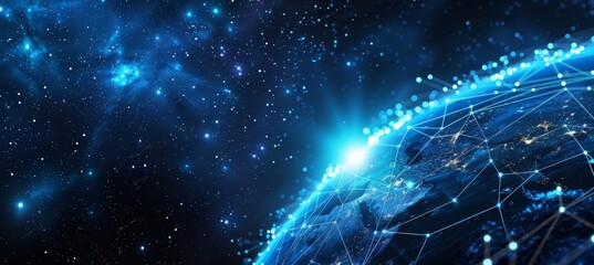Poster - Earth surrounded by advanced perceptron network lines for enhanced global connectivity