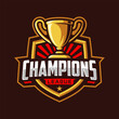 Champion sports league logo emblem badge graphic with trophy
