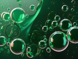 Wall Mural - Green banner background with bubbles and circles with space for text, copy space backdrop for presentation and slideshow design.