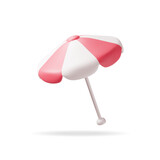 Fototapeta Pokój dzieciecy - 3d Red Beach Umbrella Isolated on White. Render Sun Shade Parasol. Concept of Summer Holiday, Time to Travel. Beach Tanning Umbrella. Vector Illustration