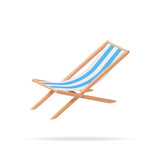 Fototapeta Pokój dzieciecy - 3D Wooden Chaise Lounge Isolated. Render Sun Lounger, Deckchair, Sunbed, Beach Chair. Wood Striped Deck for Sunbathing on Vacation. Vector Illustration