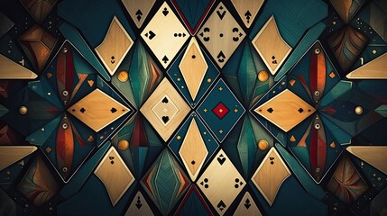 Wall Mural - Card game style geometric background using suits and geometric shapes