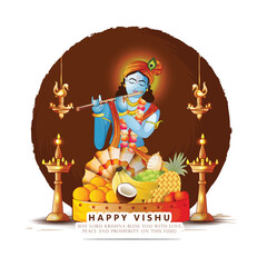 illustration vecter sketch of vishu festival for kerala new year (vishukkani) poster, card, greeting, design with abstract background.
