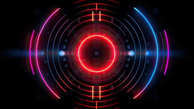 Neon circles and lines in the style of futuristic graphics