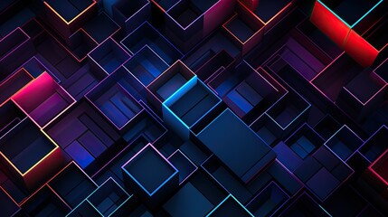Wall Mural - Geometric background with neon outlines and depth perspective
