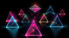 Neon Tetrahedrons On Black Background