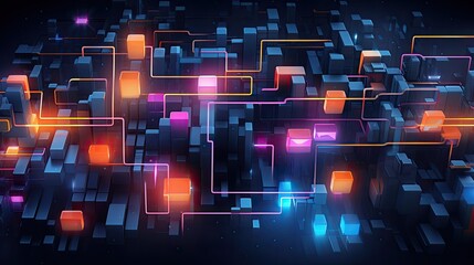 Wall Mural - Neon shapes creating an abstract landscape of the digital world